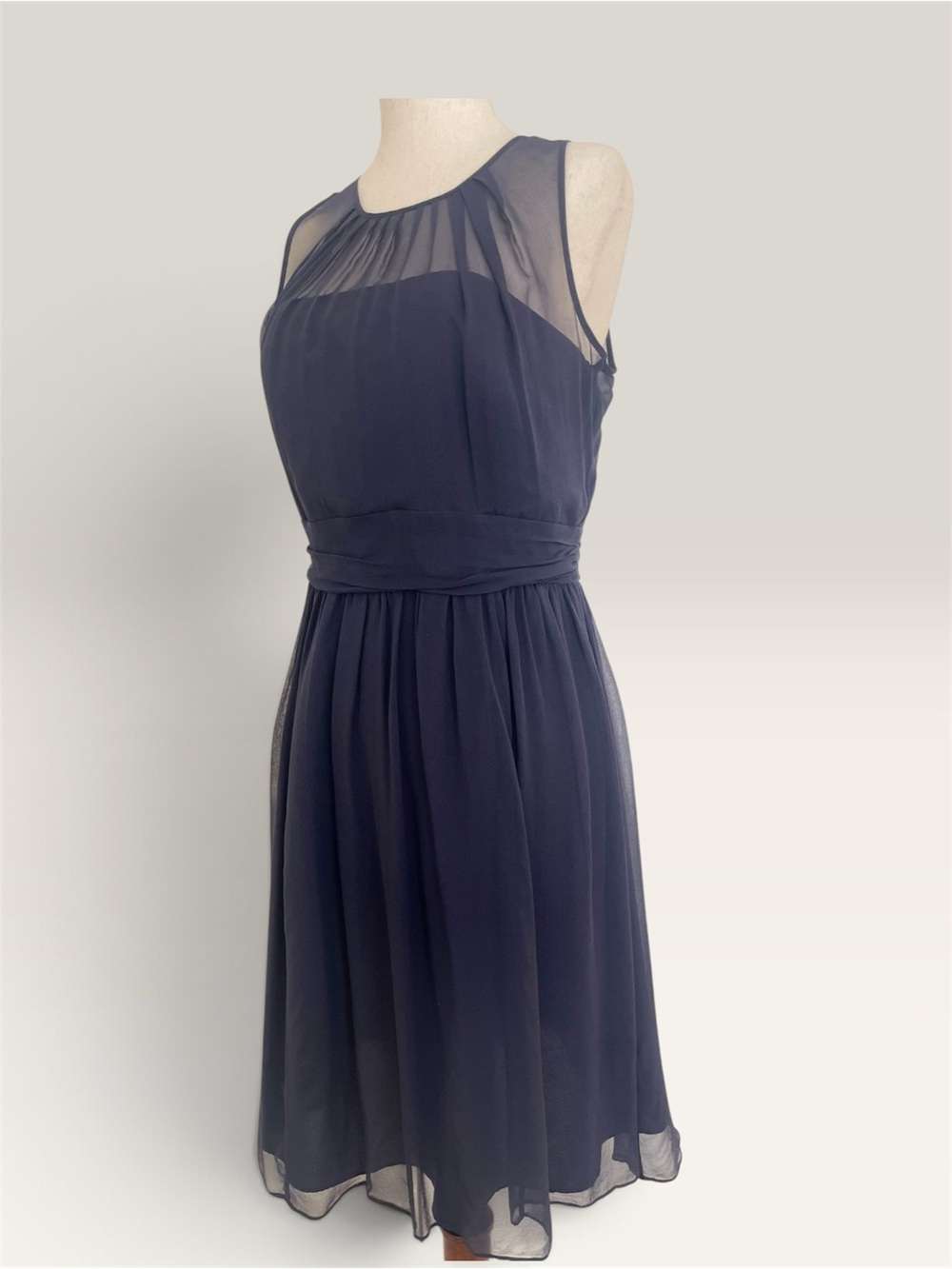 100% Silk Ann Taylor Navy Chiffon Pleated Cocktail Dress